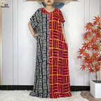 Summer Dubai Fashion Lady Clothing Soft Cotton Tie-dyed Loose Maxi Islam Women Short Sleeve African Abaya Dress With Big Scarf