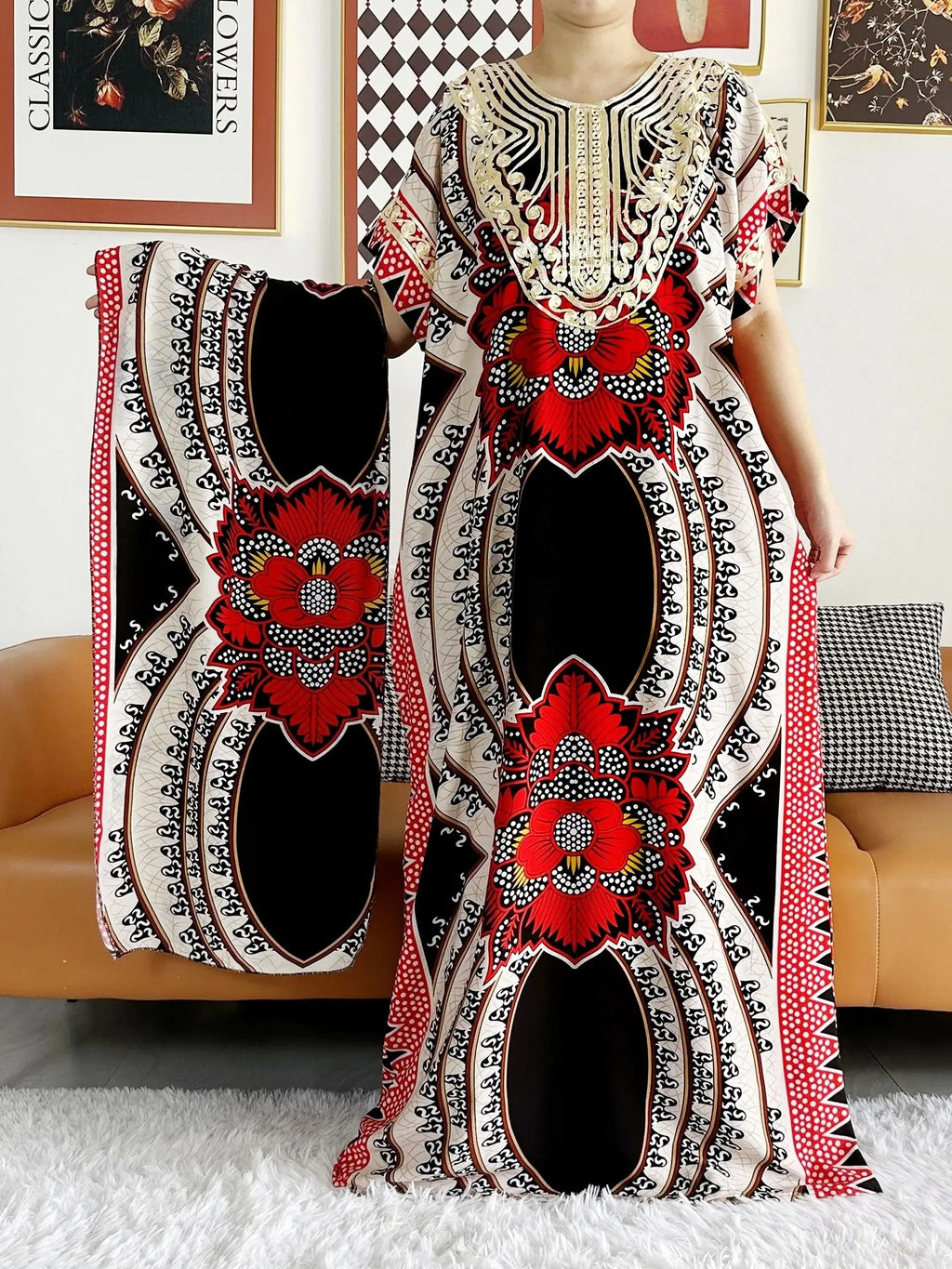 High Grade Design Dubai Women Abaya Long Sleeve Autumn  Dress Cotton With Big Scarf Boubou Maxi Islam Women Dress African Abaya