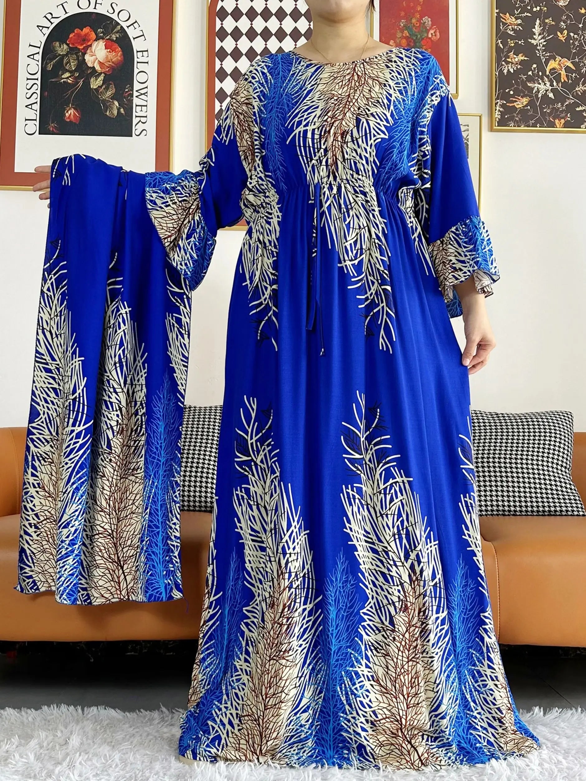 New Style African Dashiki Print Long Sleeve Loose Cotton Elegant Women  Abaya Long Dress Summer Maxi Casual Dresses Vestidos