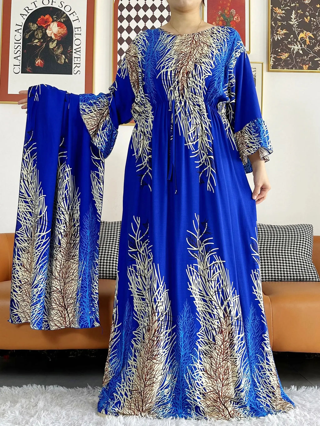 New Style African Dashiki Print Long Sleeve Loose Cotton Elegant Women  Abaya Long Dress Summer Maxi Casual Dresses Vestidos
