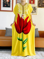New Style African Summer Short Sleeve Dashiki Dresses Flora Loose Boubou Maxi Islam Women Casual Dress African Abaya Clothes