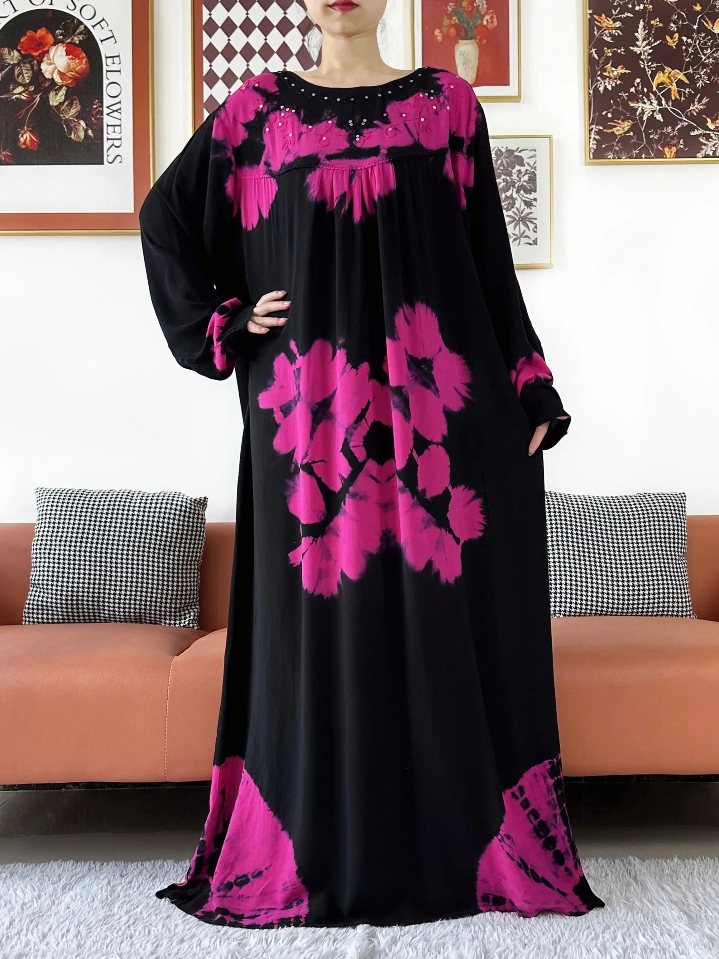 Latest Party Dress Tie-dry Printed Cotton Women Boho Maxi Dress Casual Holiday Fashion Party Dresses Indie Folk African Vestidos