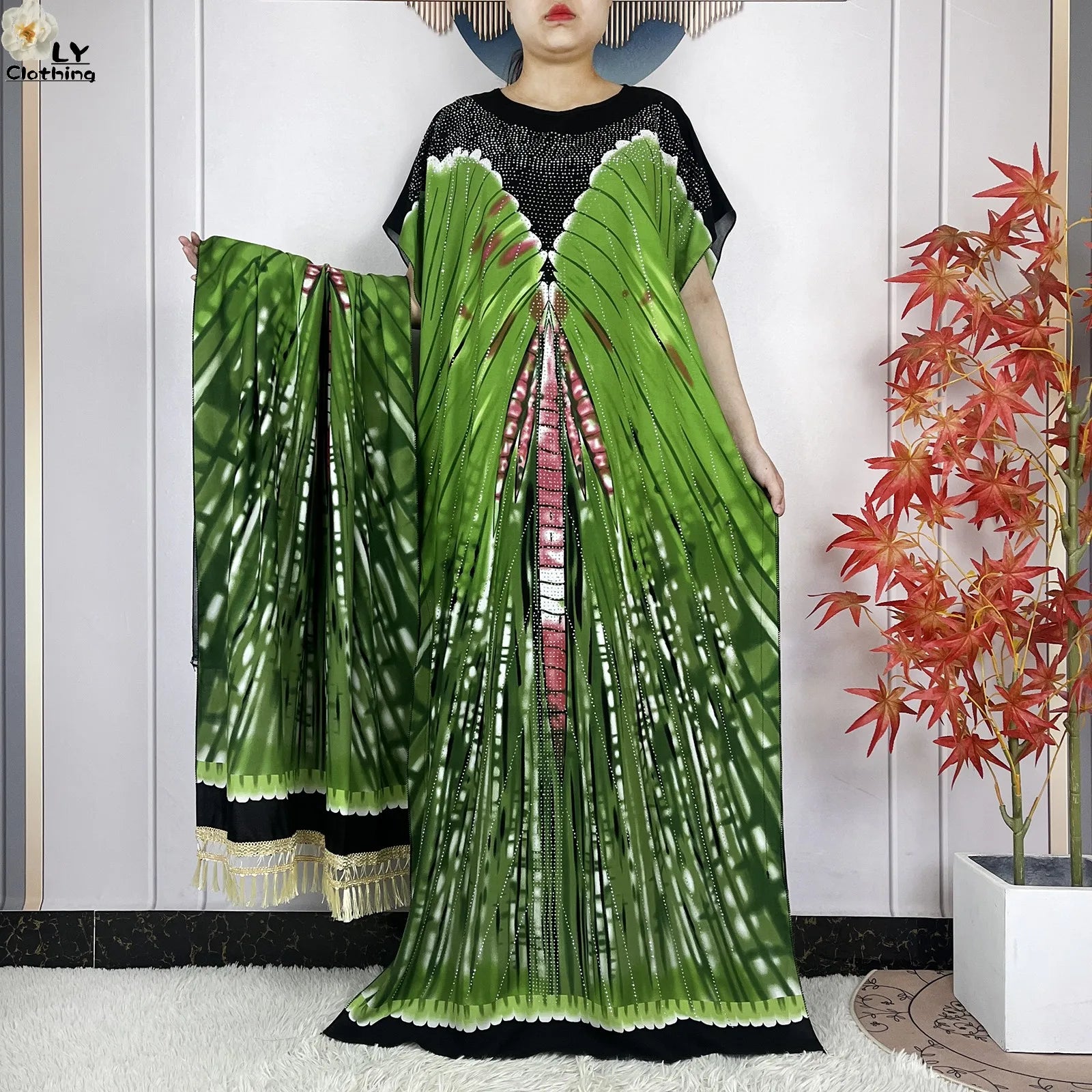 Summer Dubai Fashion Lady Clothing Soft Cotton Tie-dyed Loose Maxi Islam Women Short Sleeve African Abaya Dress With Big Scarf