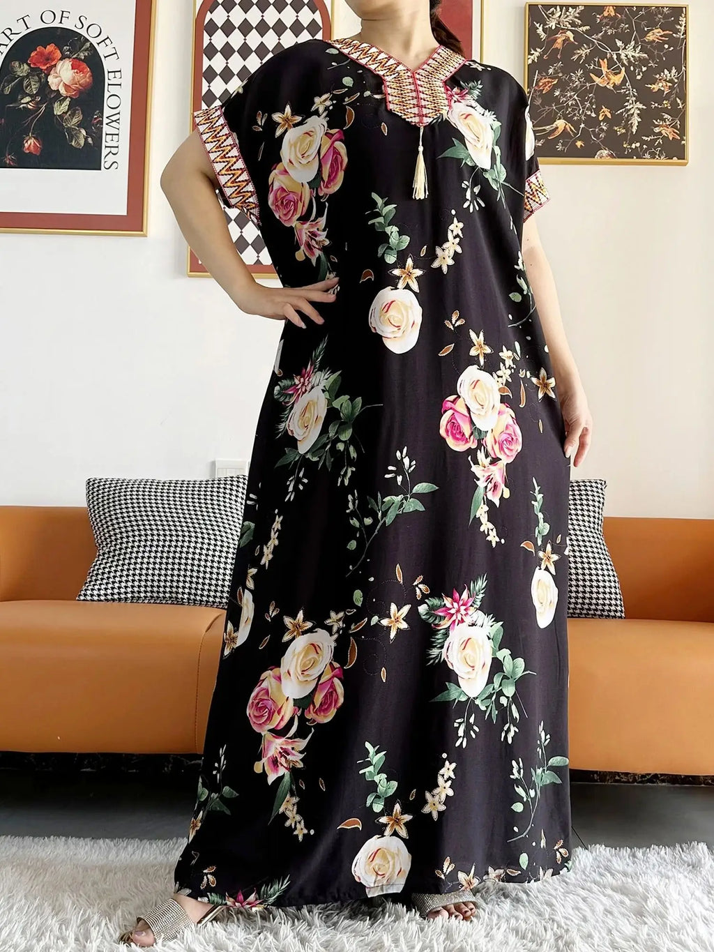 New Style African Summer Short Sleeve Dashiki Dresses Flora Loose Boubou Maxi Islam Women Casual Dress African Abaya Clothes