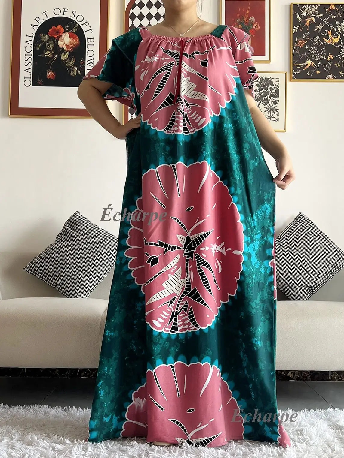 High Grade Design Dubai Women Abaya Long Sleeve Autumn  Dress Cotton With Big Scarf Boubou Maxi Islam Women Dress African Abaya