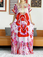 New Style African Summer Short Sleeve Dashiki Dresses Flora Loose Boubou Maxi Islam Women Casual Dress African Abaya Clothes