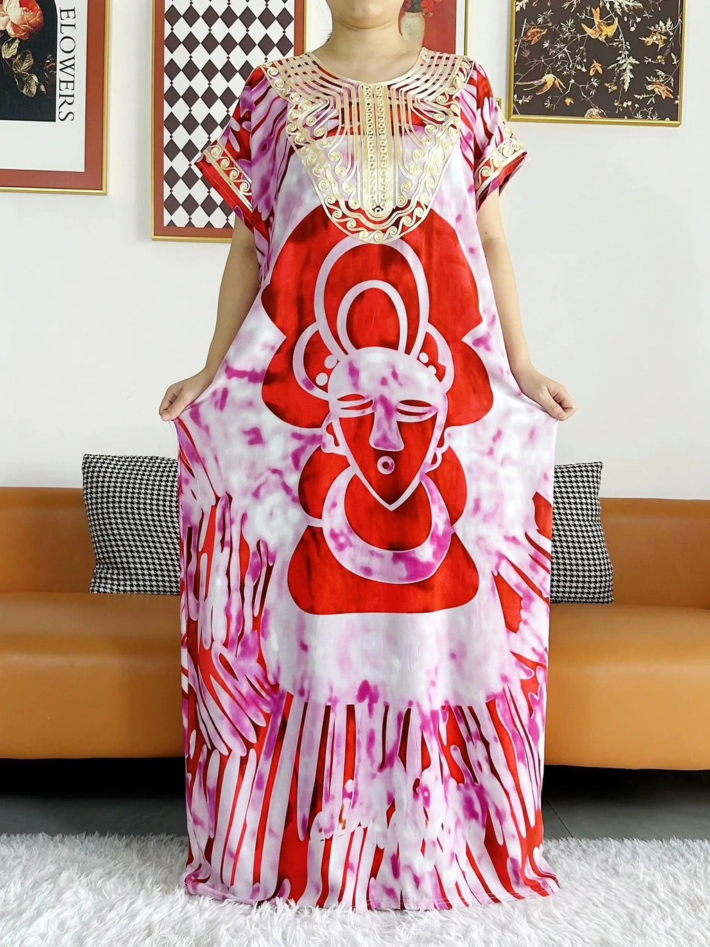 New Style African Summer Short Sleeve Dashiki Dresses Flora Loose Boubou Maxi Islam Women Casual Dress African Abaya Clothes