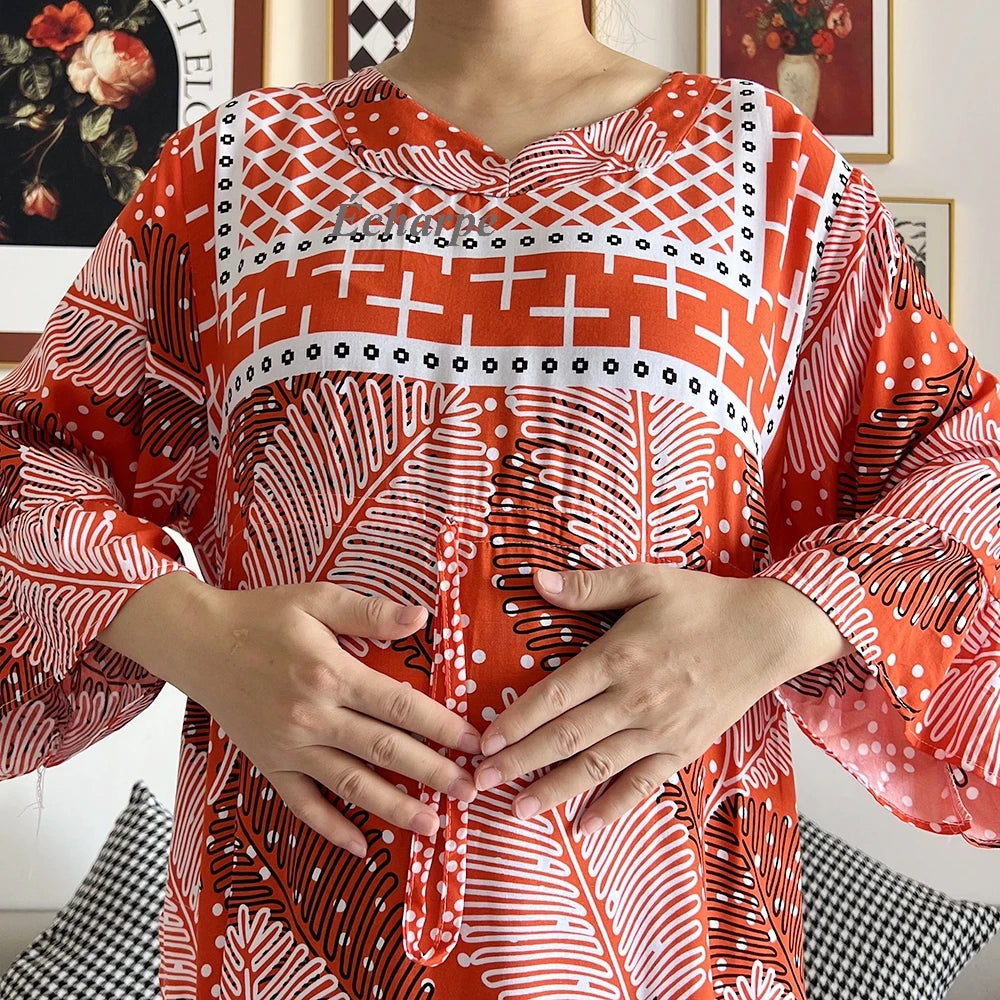 New Style African Dashiki Print Long Sleeve Loose Cotton Elegant Women  Abaya Long Dress Summer Maxi Casual Dresses Vestidos