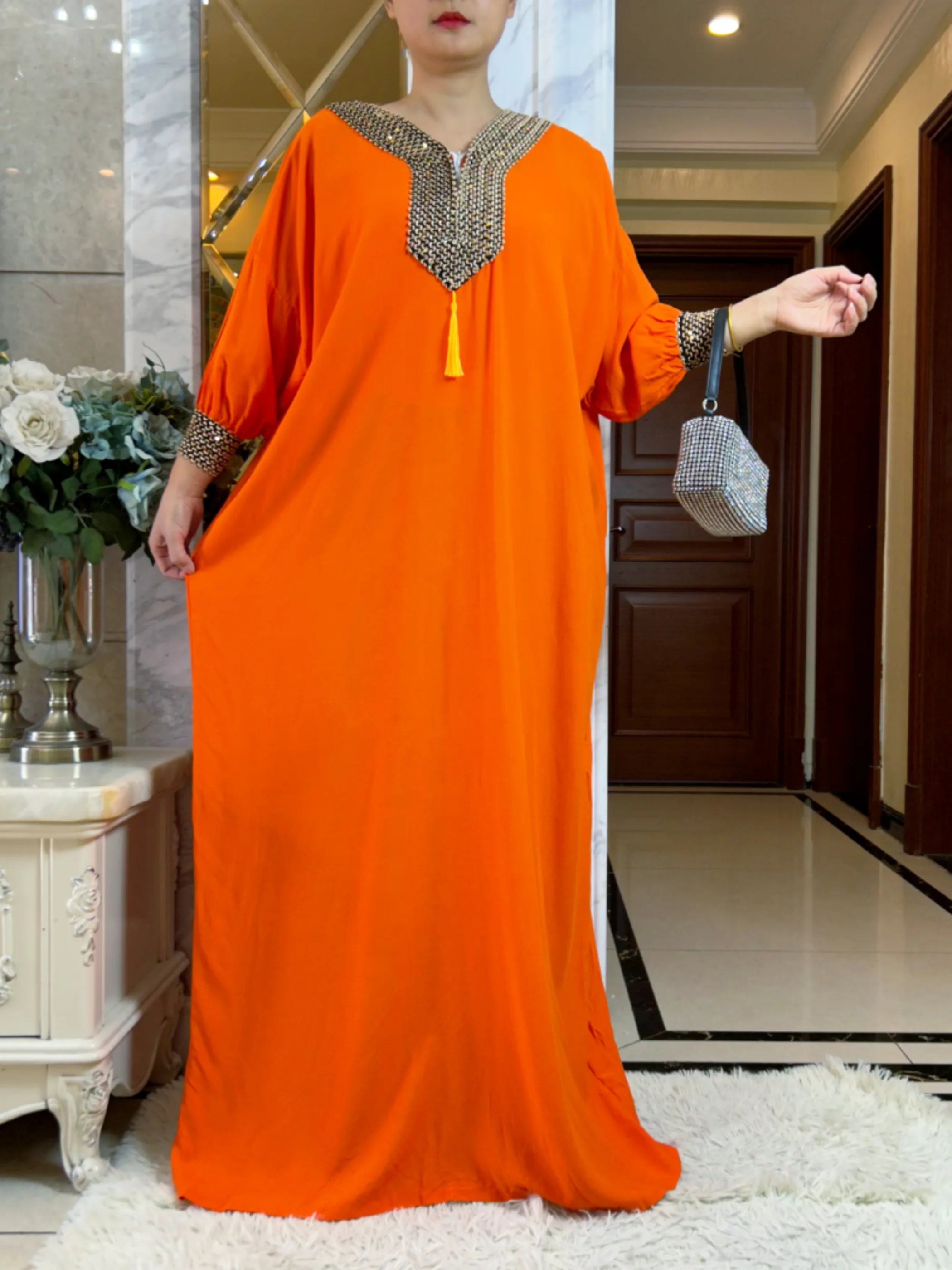 2025New Muslim Women Long Sleeve Autumn  Dress Cotton With Big Scarf Boubou Maxi Islam Women Dress African Abaya