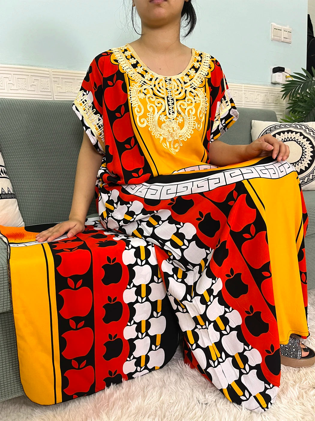 2024 Muslim Cotton Abayas For Women Appliques Printed Caftan Marocaine Femme Robe Boubou African Islam Dresses With Headscarf