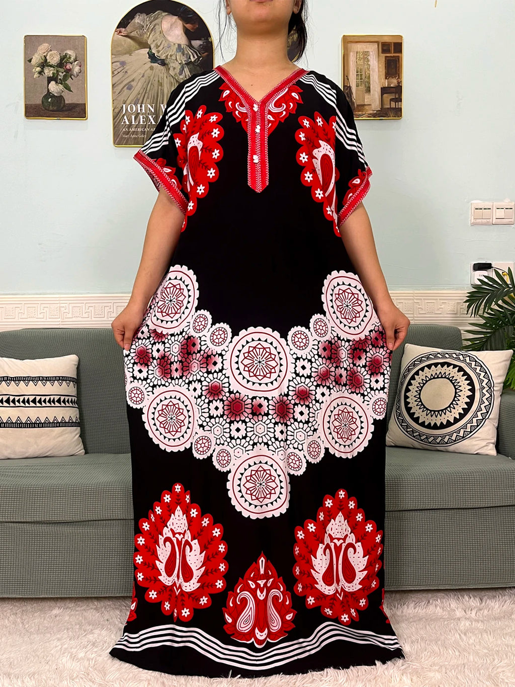 2024 Muslim Cotton Abayas For Women Appliques Printed Caftan Marocaine Femme Robe Boubou African Islam Dresses With Headscarf