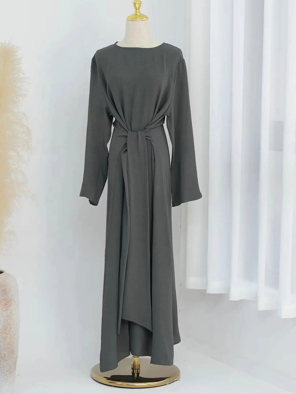 2025 Fashion Dubai Solid Belt Long Dresses For Muslim Woman Elegant Casual Marocain Islam Saudi Plain Caftan Turkish Clothing