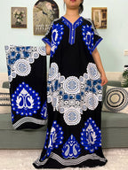 2024 Muslim Cotton Abayas For Women Appliques Printed Caftan Marocaine Femme Robe Boubou African Islam Dresses With Headscarf
