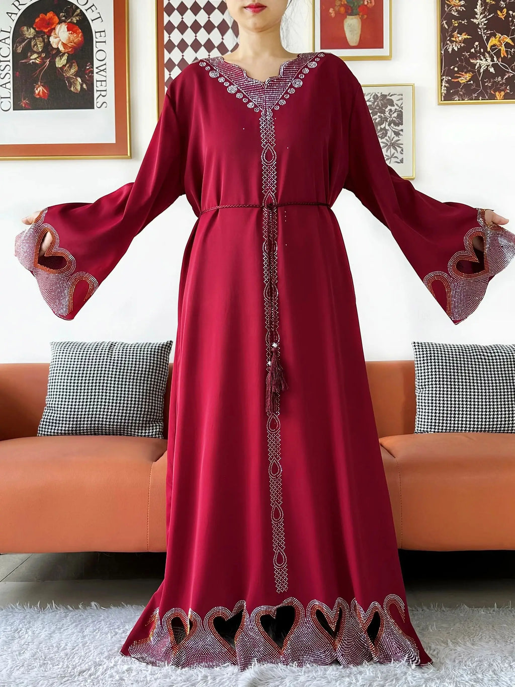 New Muslim Women Loose Abaya Chiffon Diamond Long Sleeve Casual Clothing African Abaya Women Robe Dubai Turkey Islamic Robe