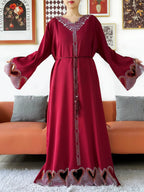 New Muslim Women Loose Abaya Chiffon Diamond Long Sleeve Casual Clothing African Abaya Women Robe Dubai Turkey Islamic Robe