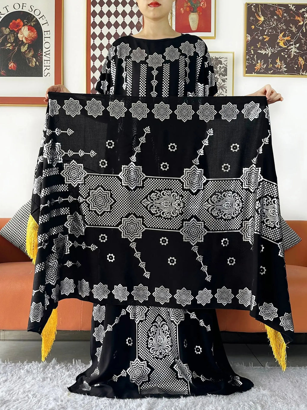 2024 Party Abaya Dress With Big Scarf Dubai Turkey Kaftan Muslim Loose  Abaya Women African Casual Maxi  Gold Stamping  Robe