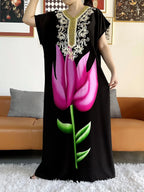 New Style African Summer Short Sleeve Dashiki Dresses Flora Loose Boubou Maxi Islam Women Casual Dress African Abaya Clothes