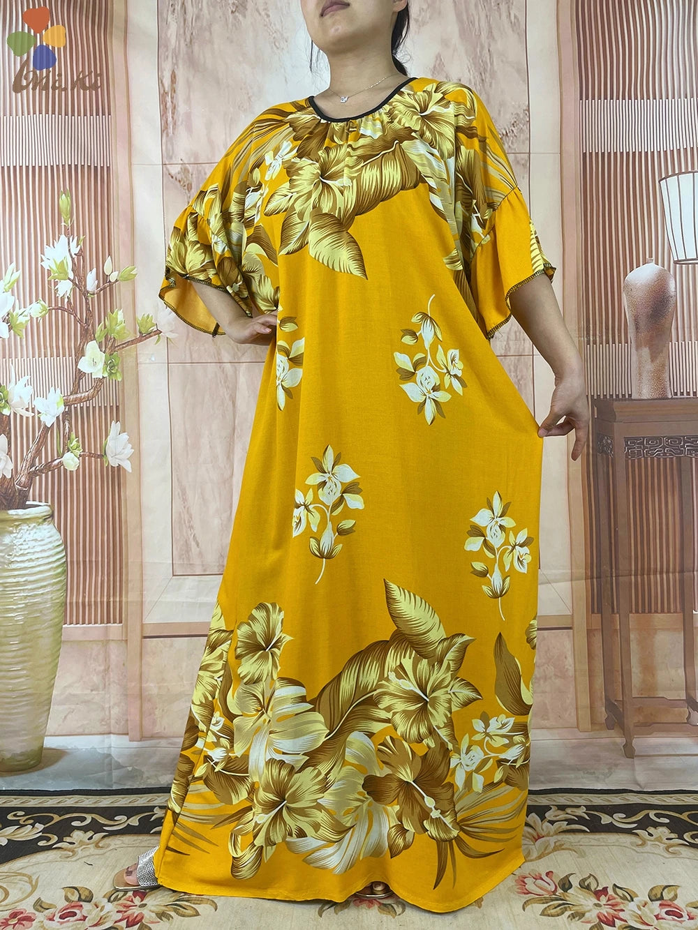 2024 New Short Sleeved African Muslim Dashiki Ababy Printed Cotton Loose Fitting Dress Dubai Maxi Women Summer Casual Dress