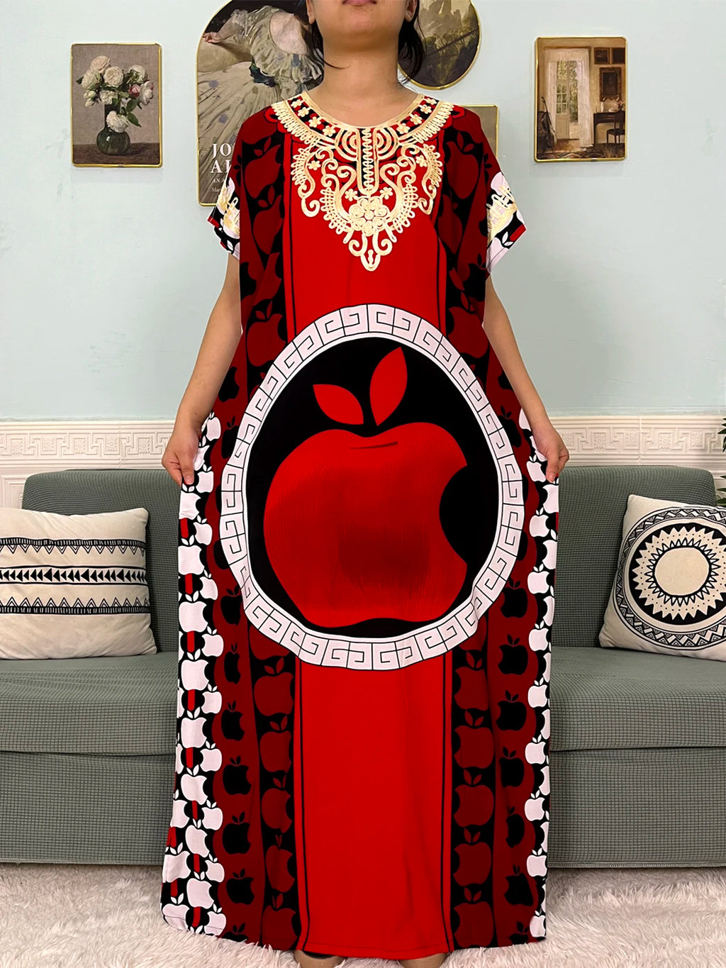 2024 Muslim Cotton Abayas For Women Appliques Printed Caftan Marocaine Femme Robe Boubou African Islam Dresses With Headscarf