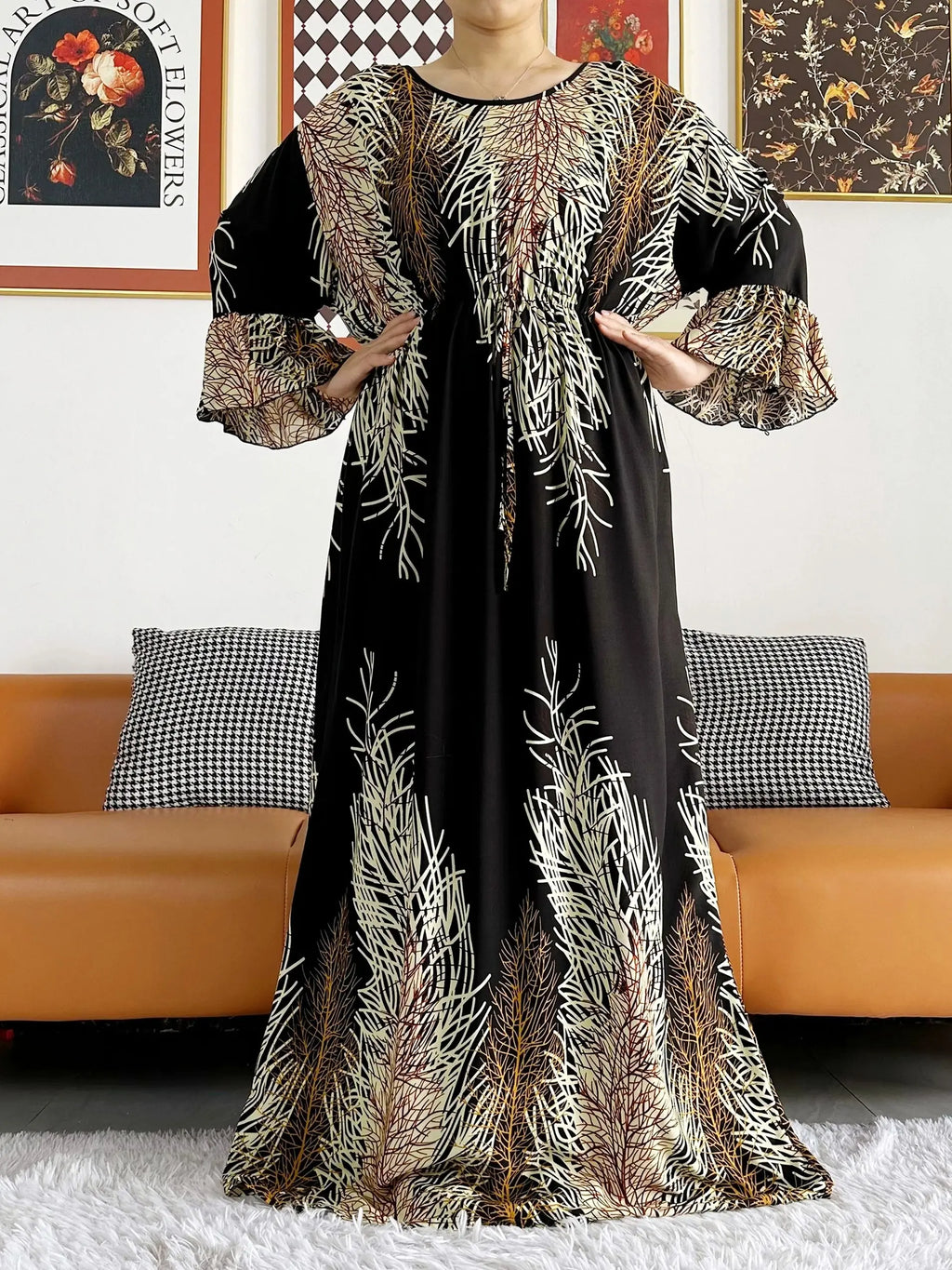 New Style African Dashiki Print Long Sleeve Loose Cotton Elegant Women  Abaya Long Dress Summer Maxi Casual Dresses Vestidos