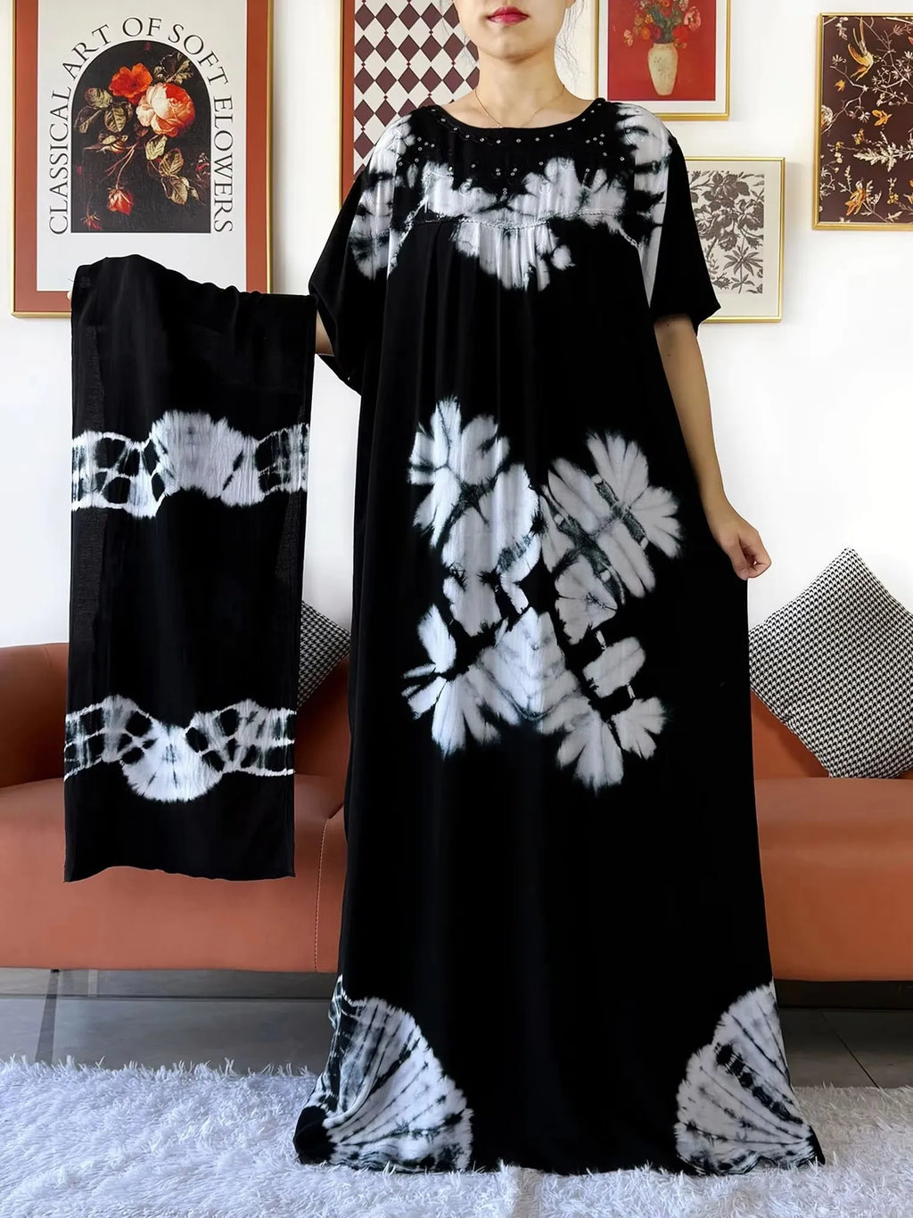 Latest Party Dress Tie-dry Printed Cotton Women Boho Maxi Dress Casual Holiday Fashion Party Dresses Indie Folk African Vestidos