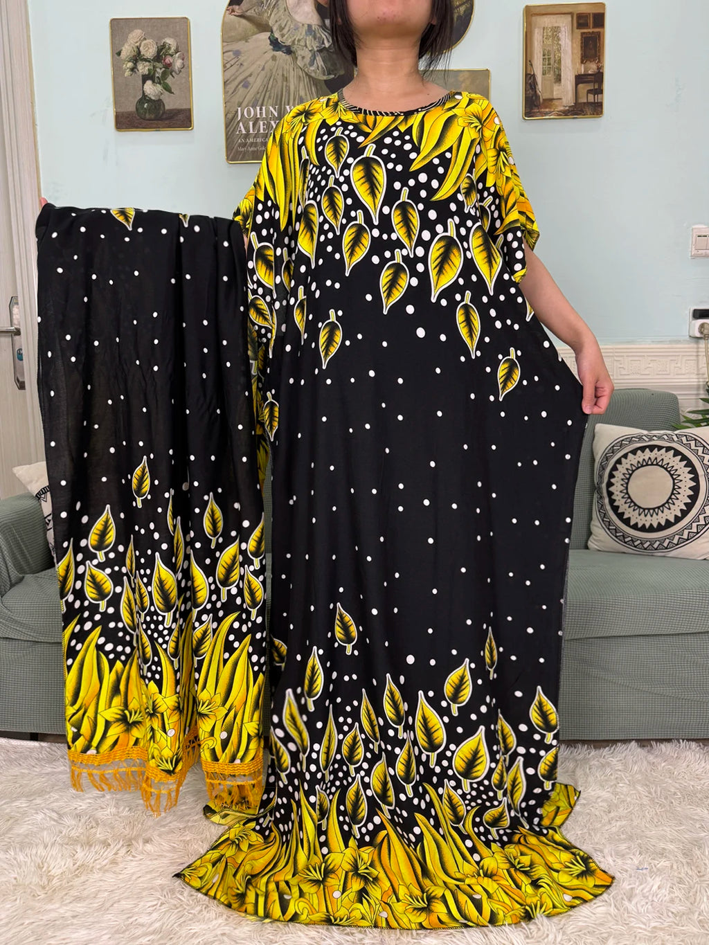 Abayas For Women 2025 Printed Cotton Soft Loose Fit Femme Robe African Islam Nigeria Dresses With 160x80 Tassels Shawl Sacrf