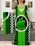 2024 Muslim Cotton Abayas For Women Appliques Printed Caftan Marocaine Femme Robe Boubou African Islam Dresses With Headscarf