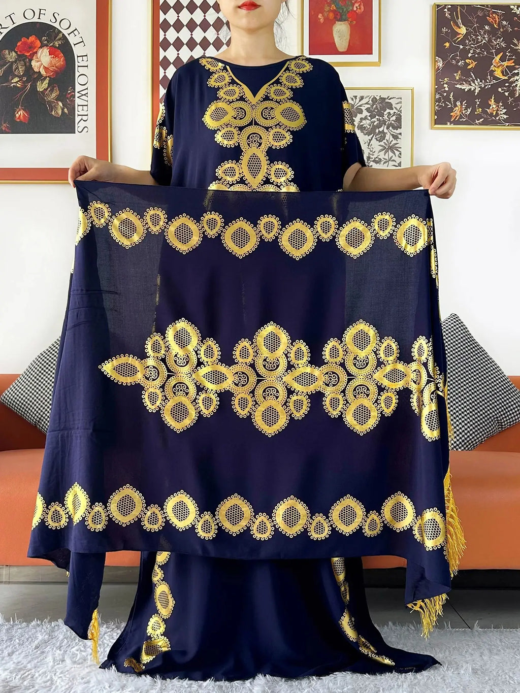 2024 Party Abaya Dress With Big Scarf Dubai Turkey Kaftan Muslim Loose  Abaya Women African Casual Maxi  Gold Stamping  Robe