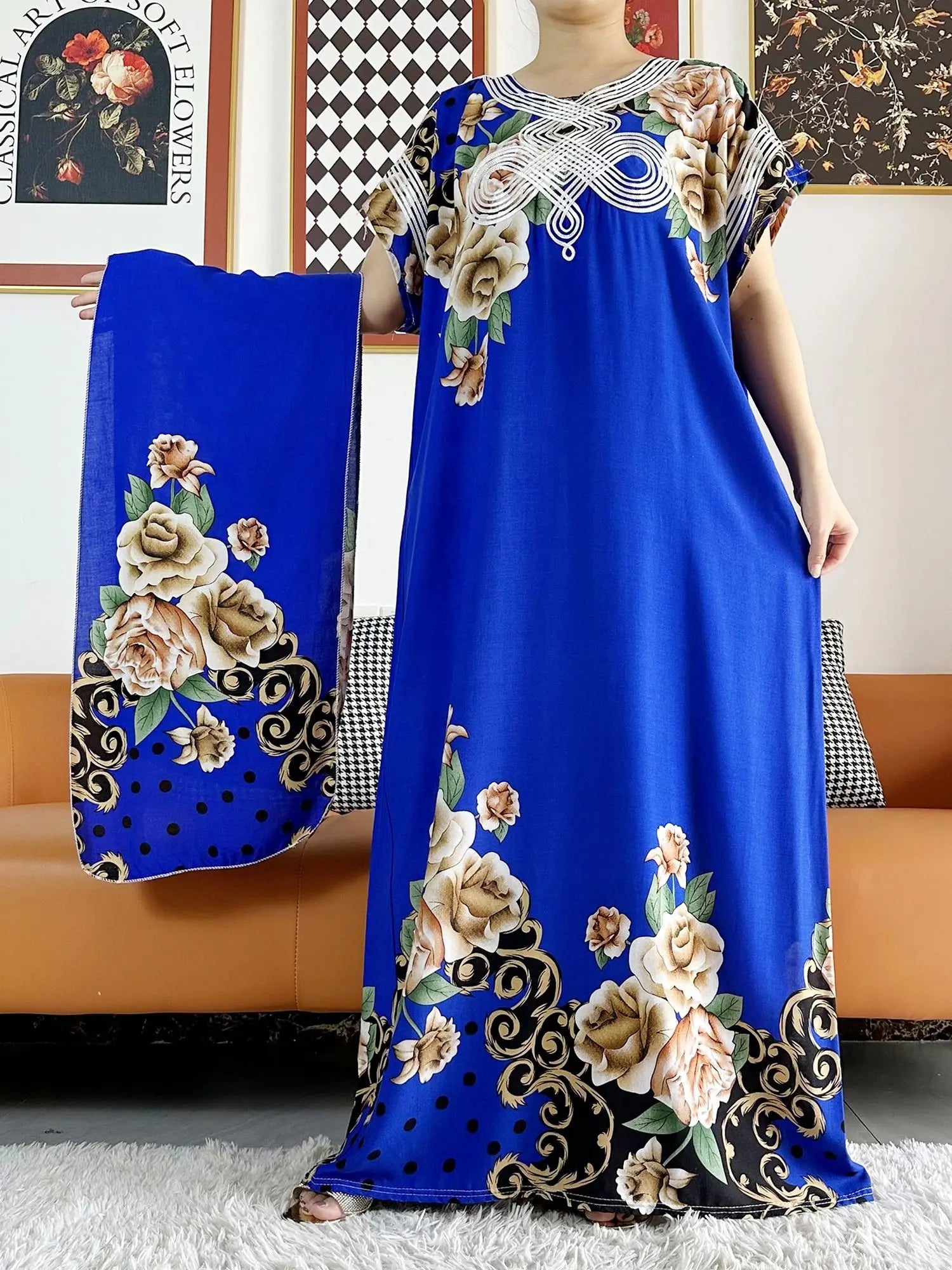 New Style African Summer Short Sleeve Dashiki Dresses Flora Loose Boubou Maxi Islam Women Casual Dress African Abaya Clothes