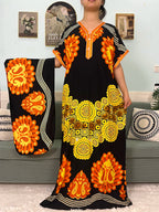 2024 Muslim Cotton Abayas For Women Appliques Printed Caftan Marocaine Femme Robe Boubou African Islam Dresses With Headscarf