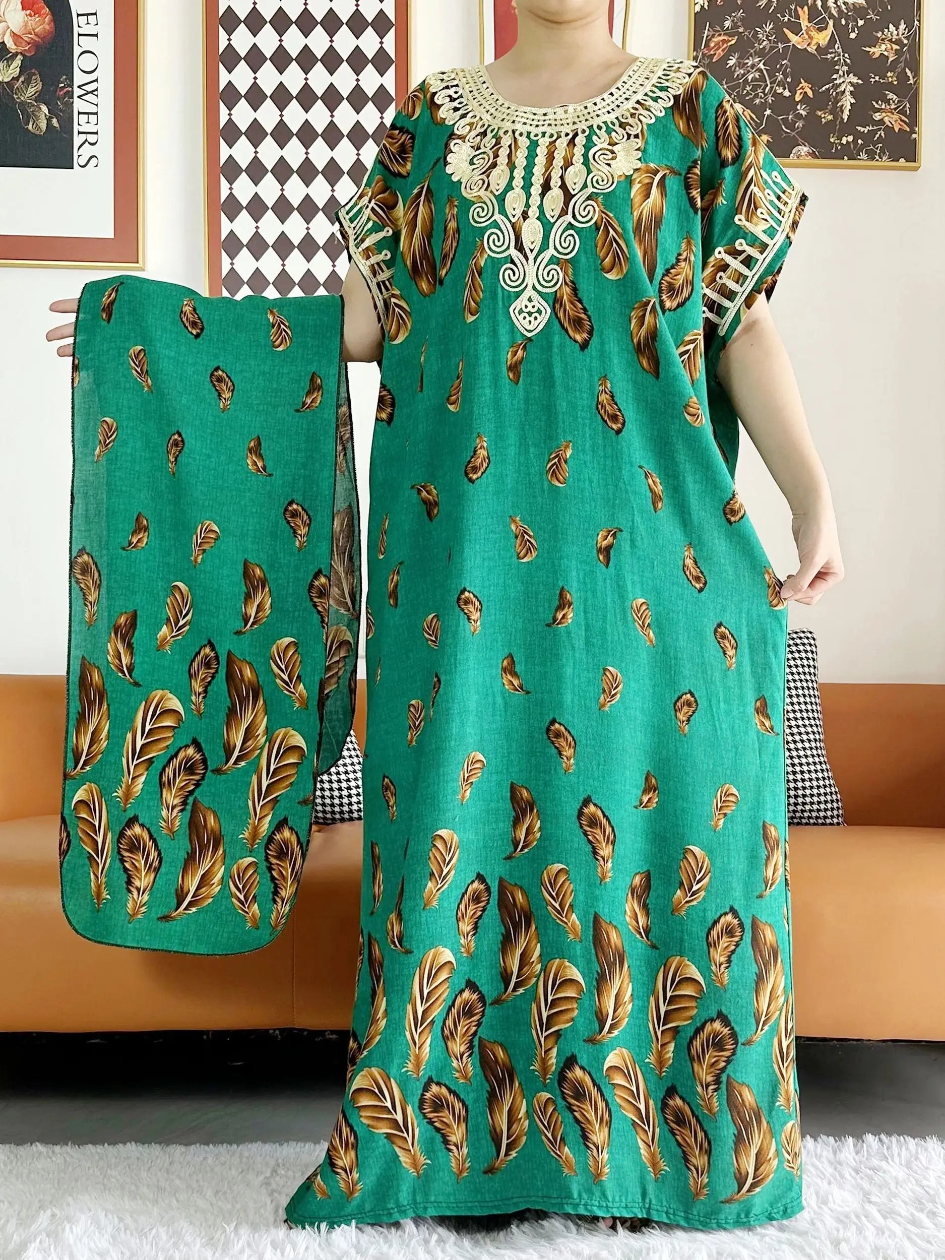 New Style African Summer Short Sleeve Dashiki Dresses Flora Loose Boubou Maxi Islam Women Casual Dress African Abaya Clothes