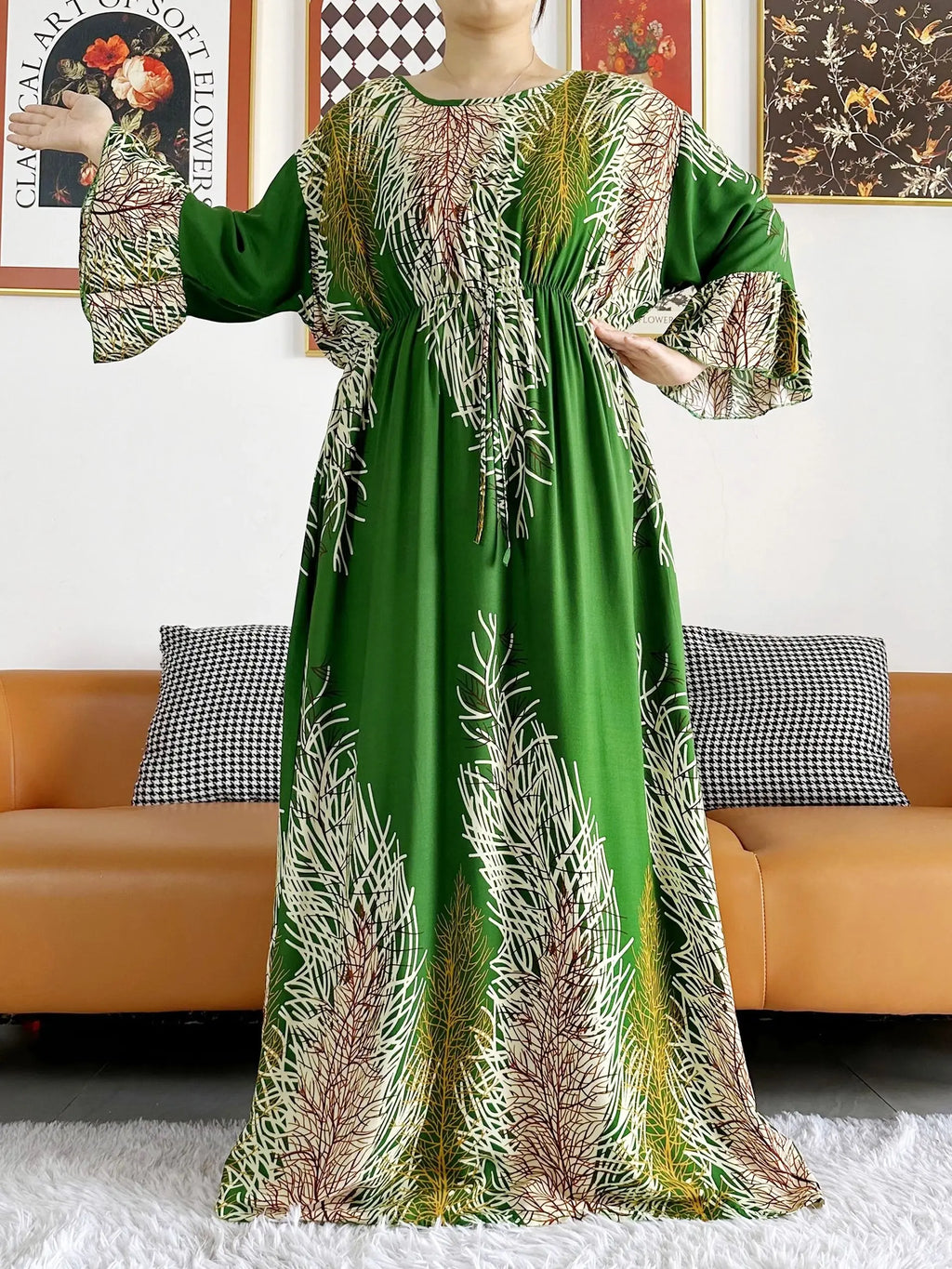 New Style African Dashiki Print Long Sleeve Loose Cotton Elegant Women  Abaya Long Dress Summer Maxi Casual Dresses Vestidos