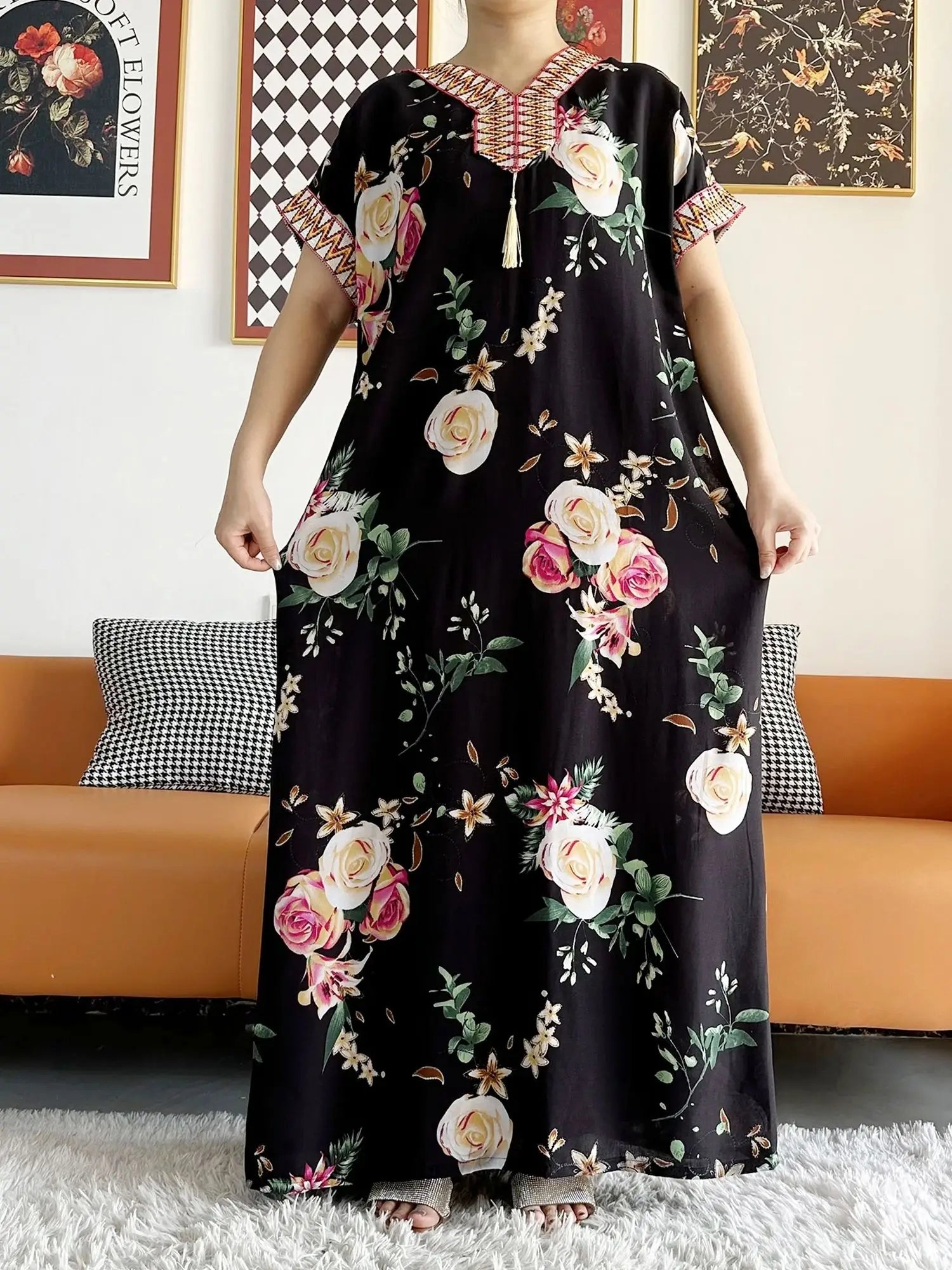 New Style African Summer Short Sleeve Dashiki Dresses Flora Loose Boubou Maxi Islam Women Casual Dress African Abaya Clothes