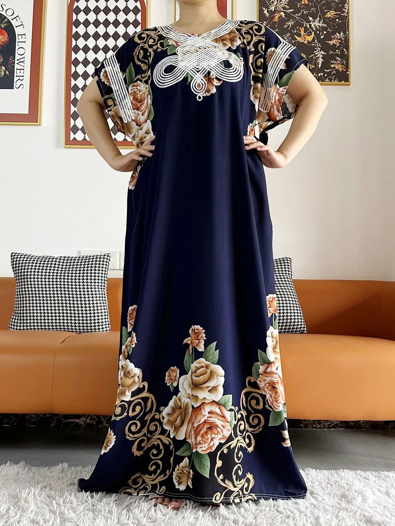 New Style African Summer Short Sleeve Dashiki Dresses Flora Loose Boubou Maxi Islam Women Casual Dress African Abaya Clothes