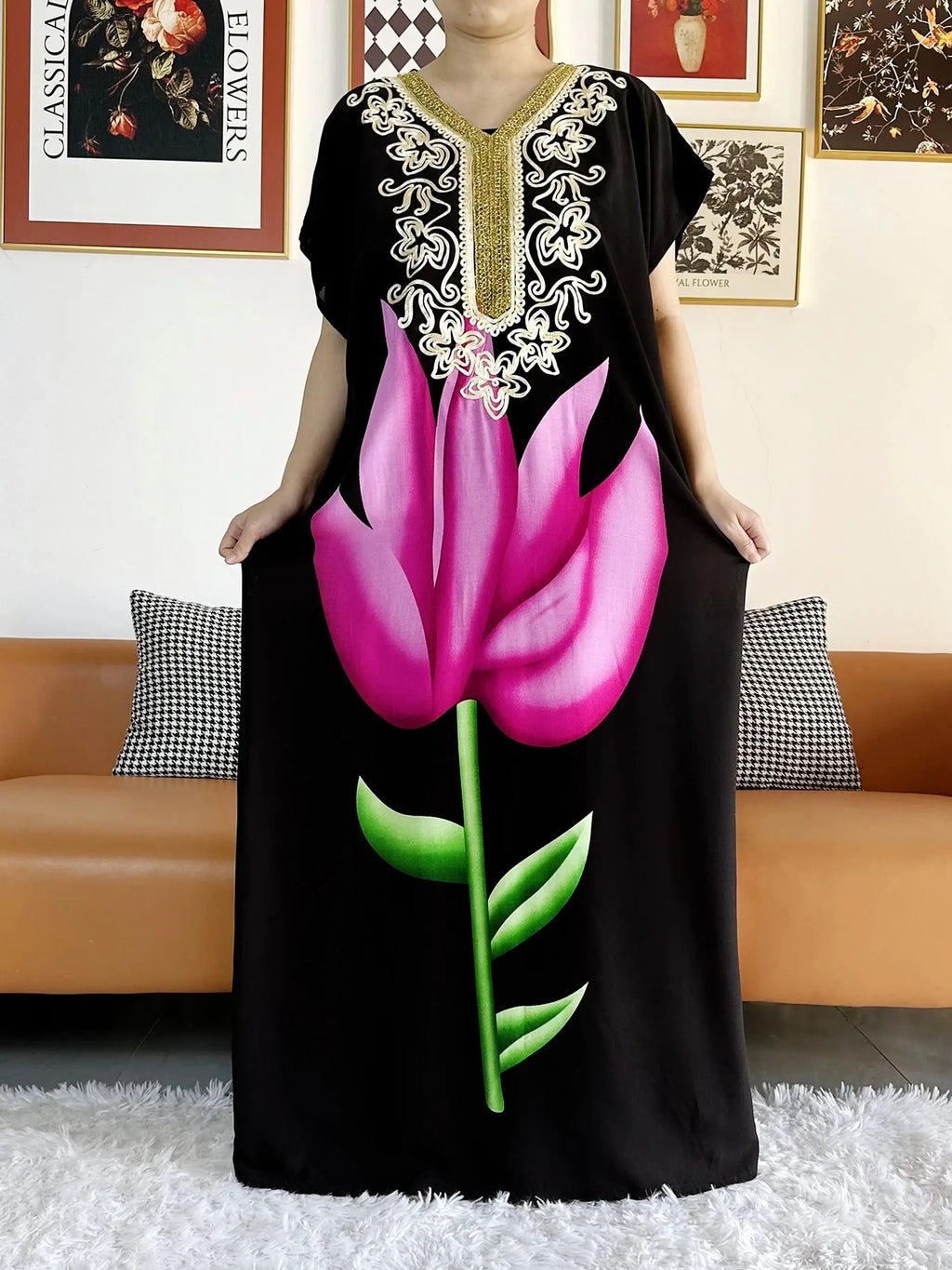 New Style African Summer Short Sleeve Dashiki Dresses Flora Loose Boubou Maxi Islam Women Casual Dress African Abaya Clothes