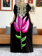 New Style African Summer Short Sleeve Dashiki Dresses Flora Loose Boubou Maxi Islam Women Casual Dress African Abaya Clothes