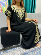 Abayas For Women Black Appliques Cotton Loose Fit Femme Robe Muslim Kaftan African Islam Nigeria Traditional Dresses With Turban