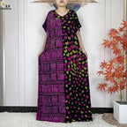 Summer Dubai Fashion Lady Clothing Soft Cotton Tie-dyed Loose Maxi Islam Women Short Sleeve African Abaya Dress With Big Scarf