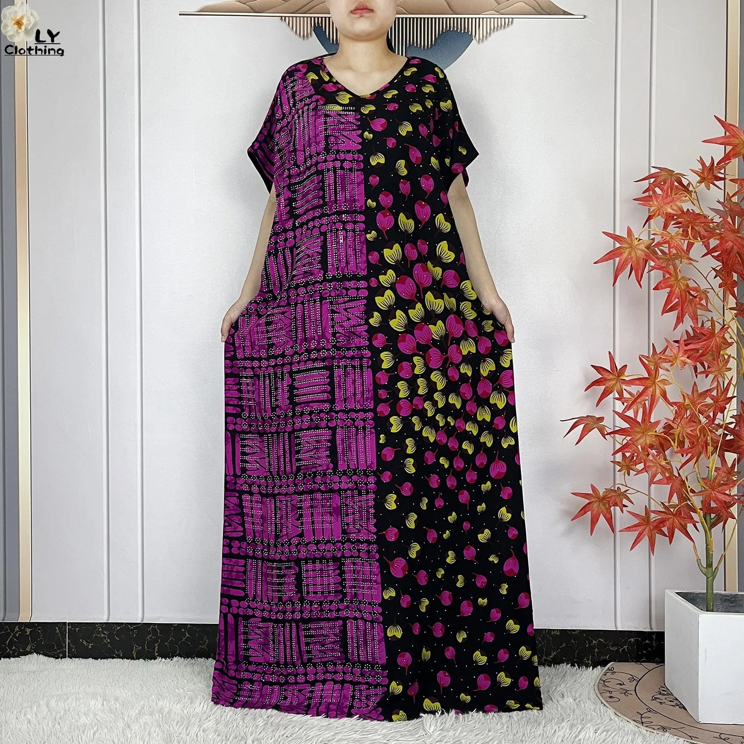 Summer Dubai Fashion Lady Clothing Soft Cotton Tie-dyed Loose Maxi Islam Women Short Sleeve African Abaya Dress With Big Scarf