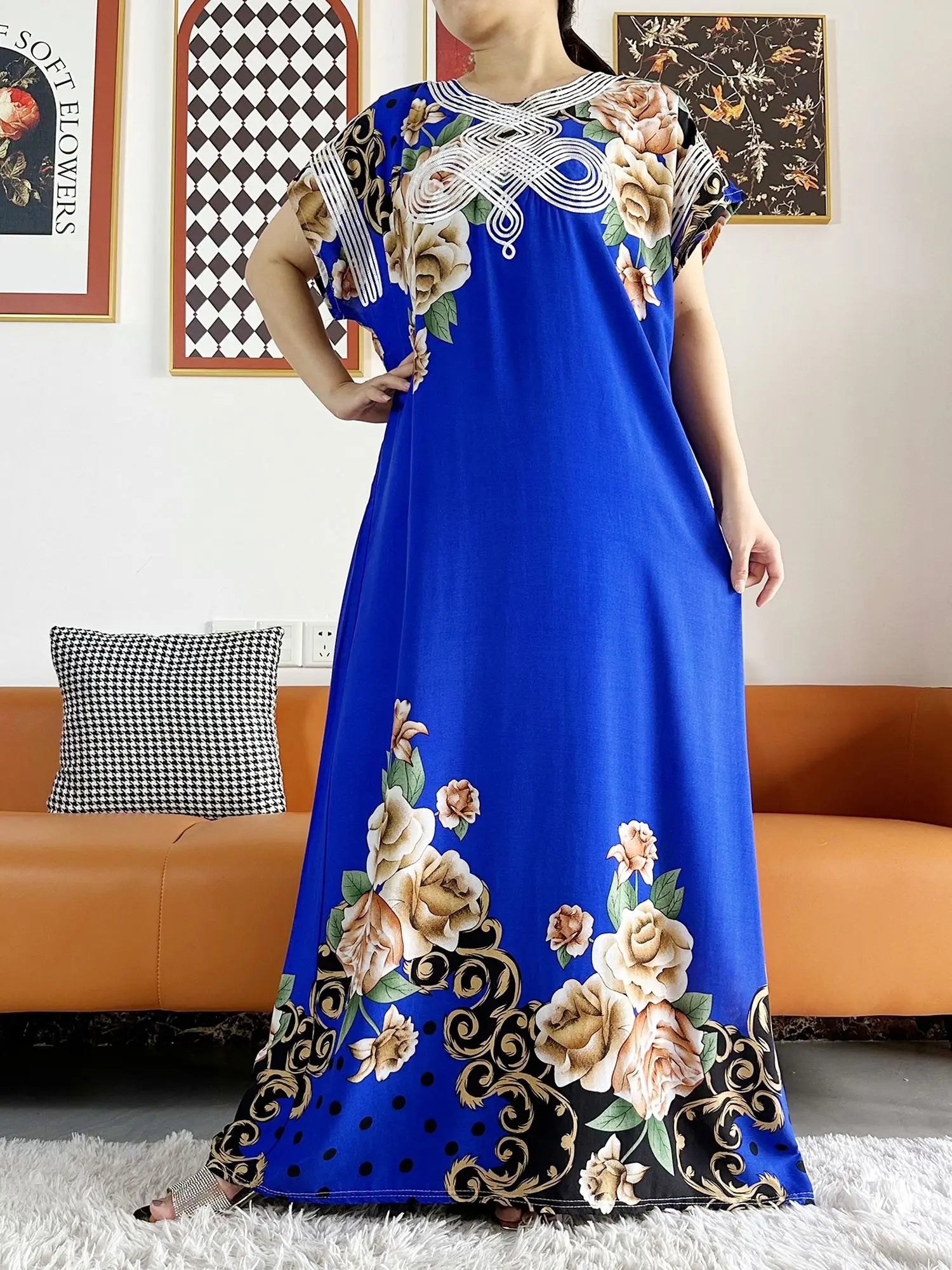 New Style African Summer Short Sleeve Dashiki Dresses Flora Loose Boubou Maxi Islam Women Casual Dress African Abaya Clothes