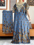 New Style African Summer Short Sleeve Dashiki Dresses Flora Loose Boubou Maxi Islam Women Casual Dress African Abaya Clothes