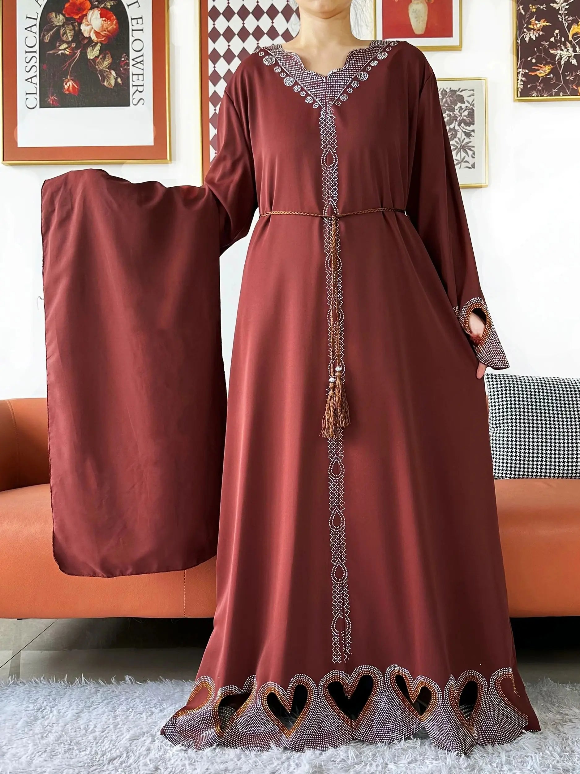 New Muslim Women Loose Abaya Chiffon Diamond Long Sleeve Casual Clothing African Abaya Women Robe Dubai Turkey Islamic Robe