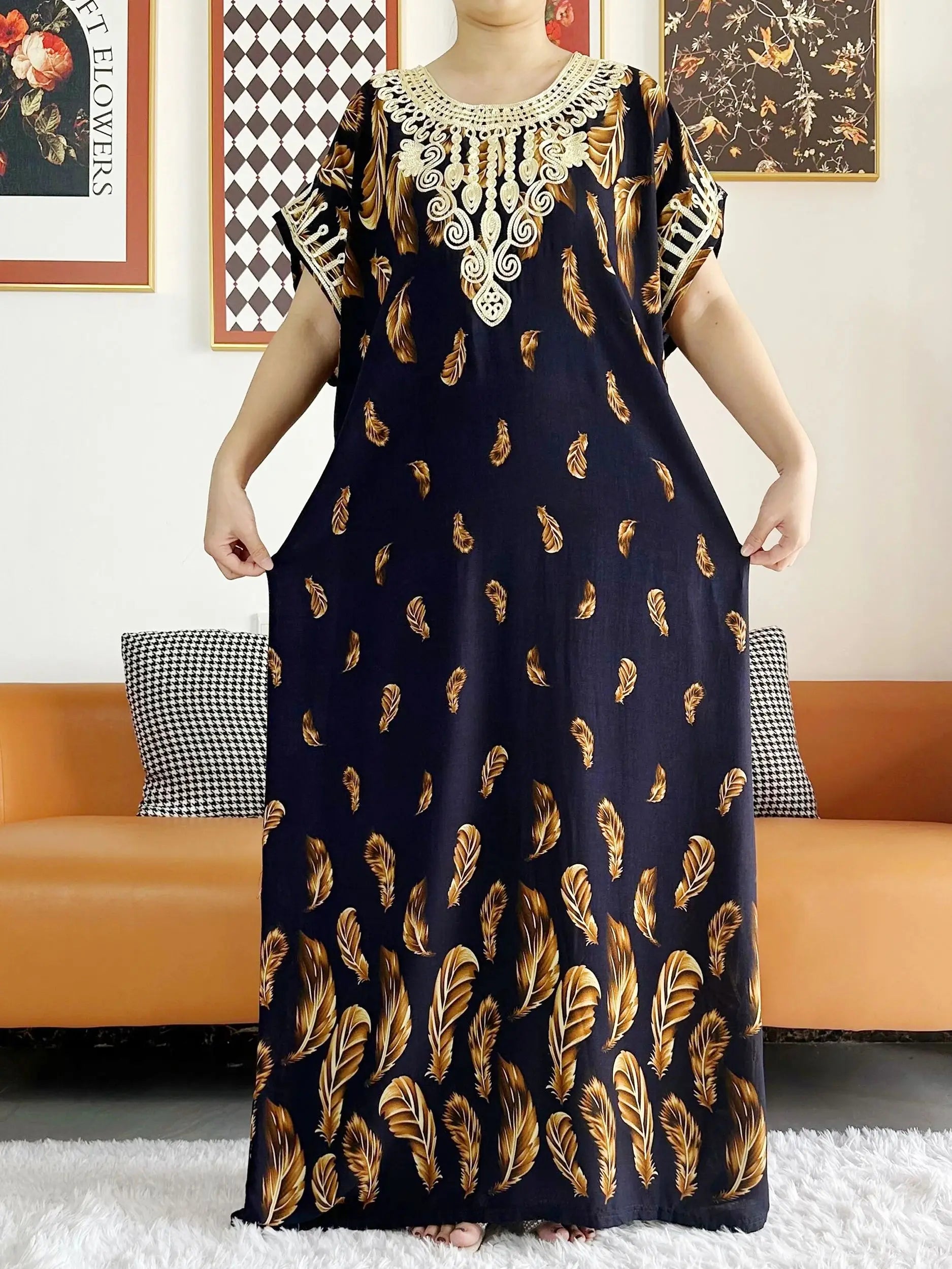 New Style African Summer Short Sleeve Dashiki Dresses Flora Loose Boubou Maxi Islam Women Casual Dress African Abaya Clothes