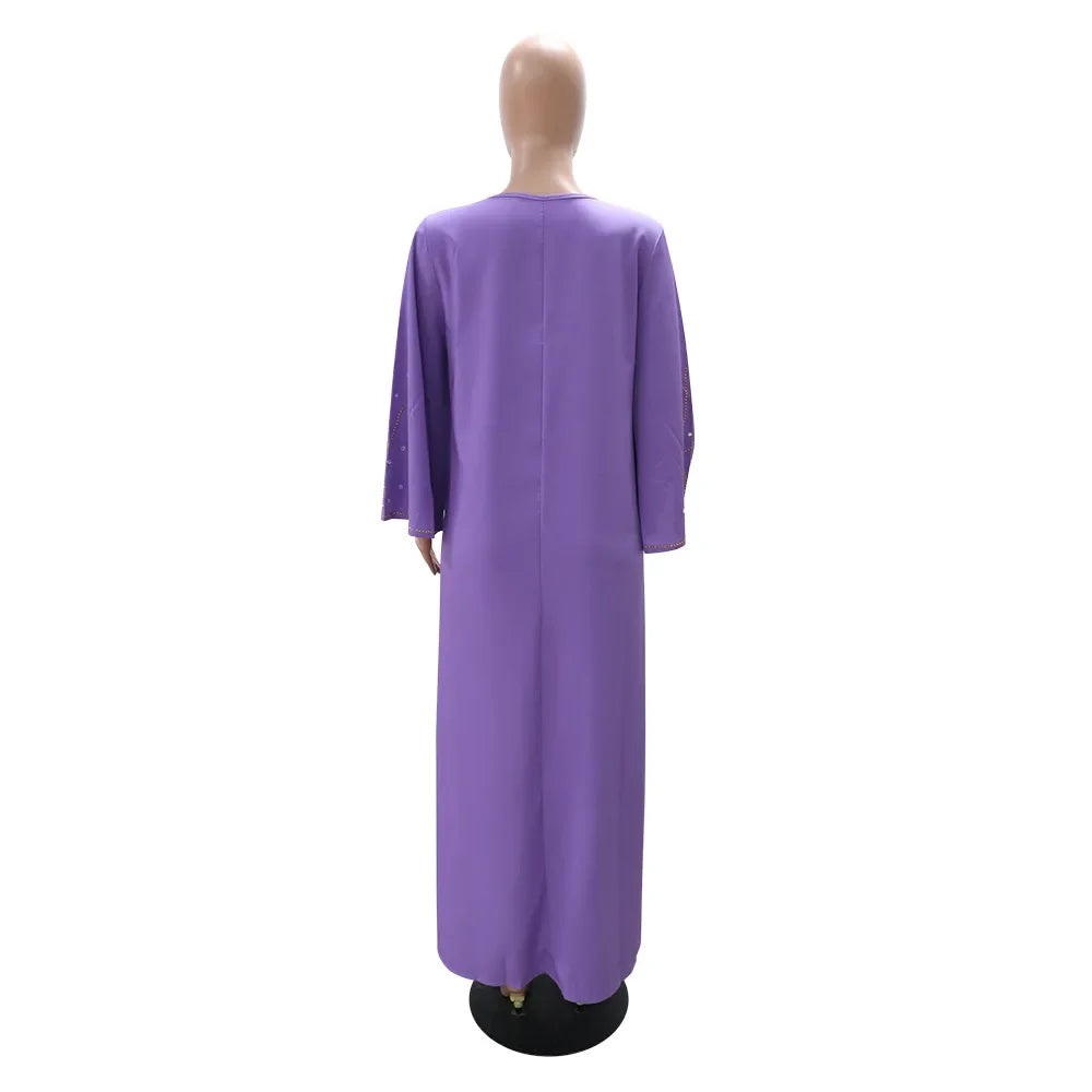 Clothes for Muslim Women Autumn Fashion Muslim Long Sleeve V-neck Kaftan Long Maxi Dress Outfits Muslim Dress Women Dubai Abaya