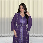 Autumn Fashion Muslim Dresses for Women Muslim Long Sleeve V-neck Party Evening Long Abay Dress Suit Inner and Abaya Outfits