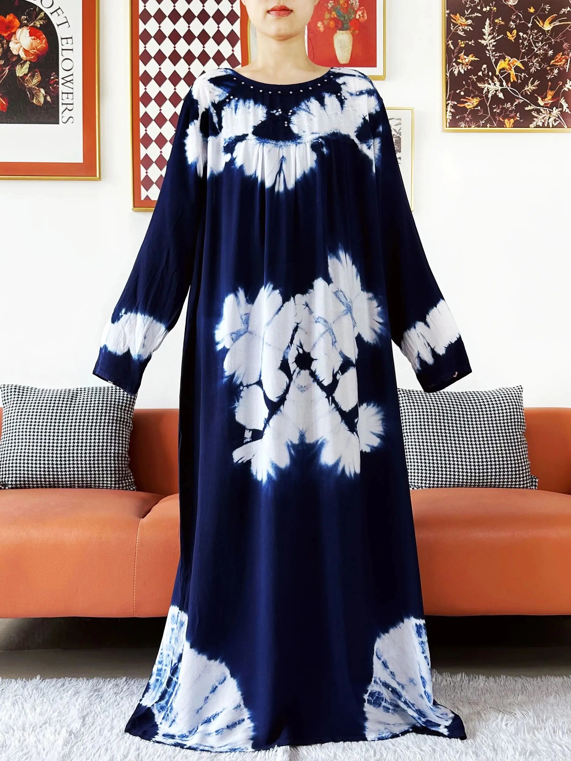 Latest Party Dress Tie-dry Printed Cotton Women Boho Maxi Dress Casual Holiday Fashion Party Dresses Indie Folk African Vestidos