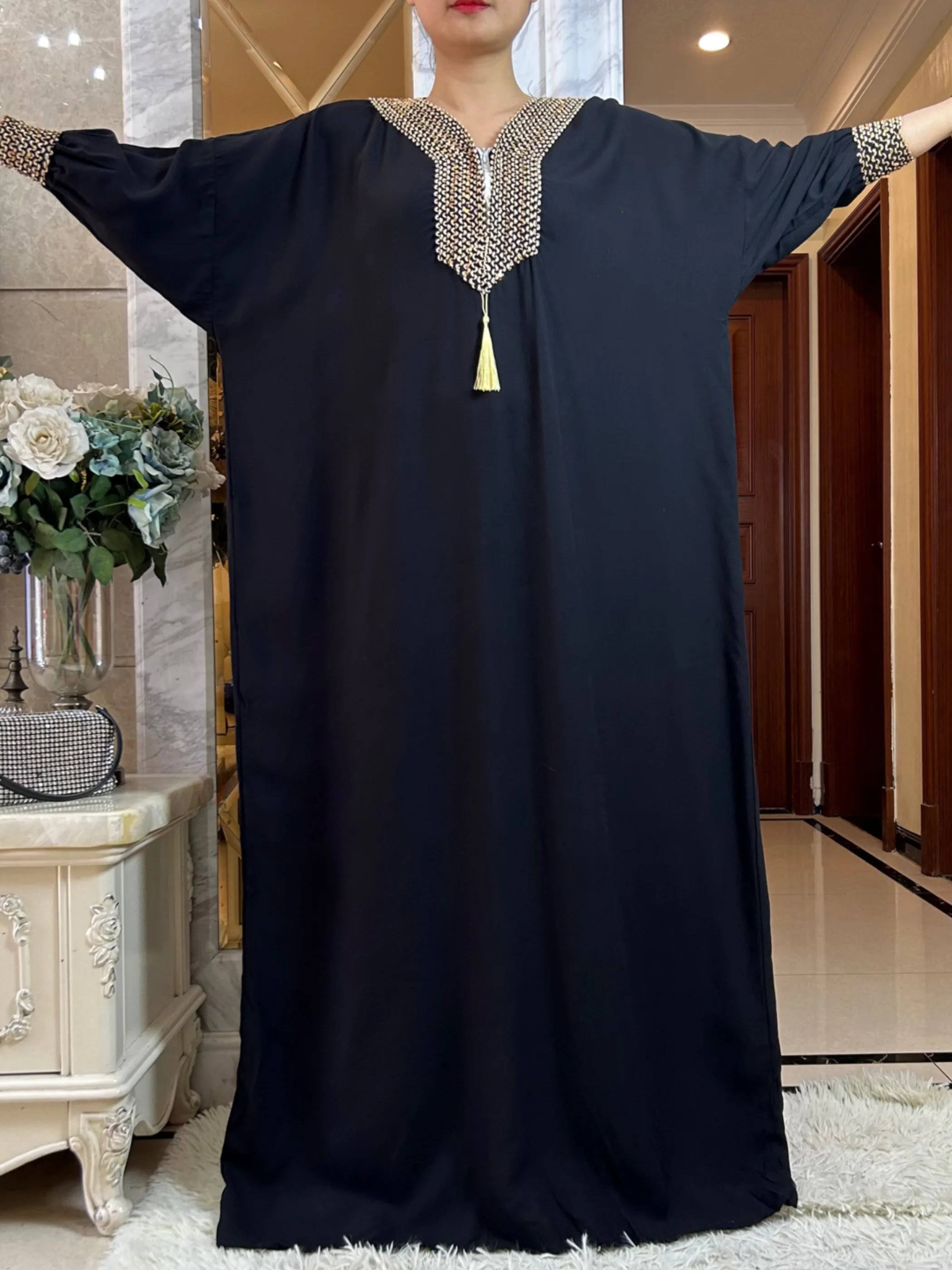 2025New Muslim Women Long Sleeve Autumn  Dress Cotton With Big Scarf Boubou Maxi Islam Women Dress African Abaya