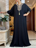 2025New Muslim Women Long Sleeve Autumn  Dress Cotton With Big Scarf Boubou Maxi Islam Women Dress African Abaya