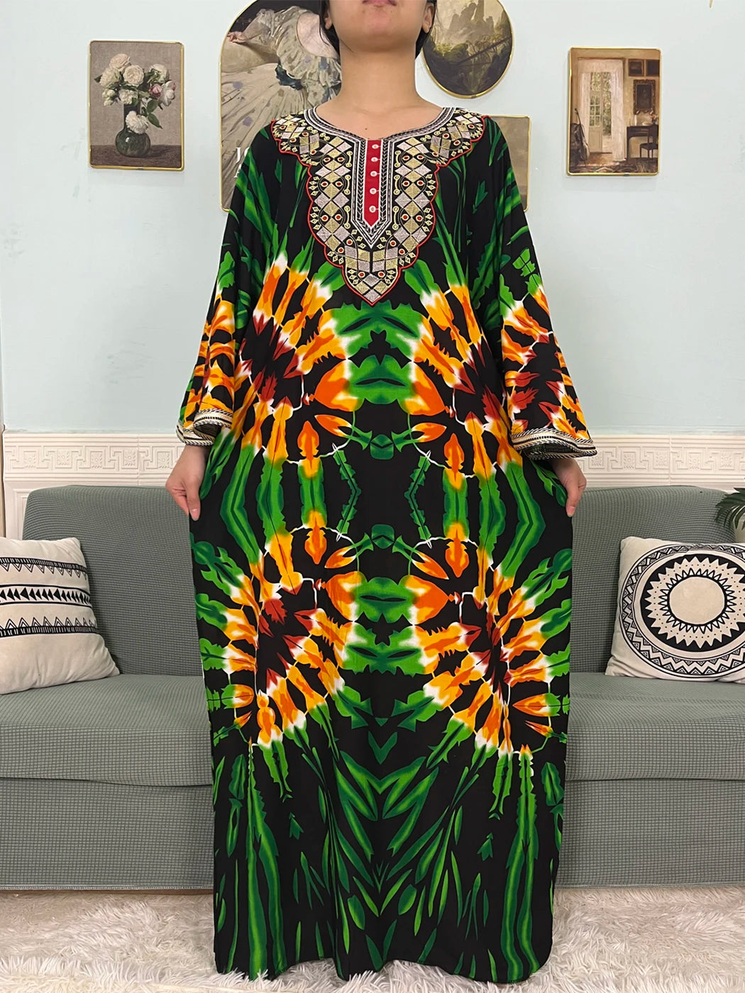 Mslim Abayas For Women Cotton Embroidery Printed Long Sleeves Loose Femme Robe African Boubou Dresses With 150x165cm Shawl Scarf