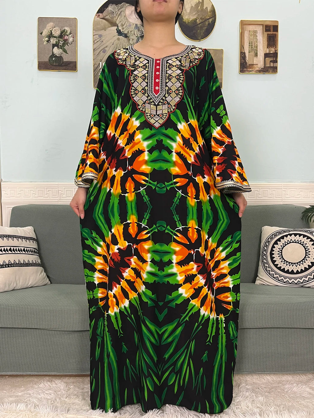 Mslim Abayas For Women Cotton Embroidery Printed Long Sleeves Loose Femme Robe African Boubou Dresses With 150x165cm Shawl Scarf